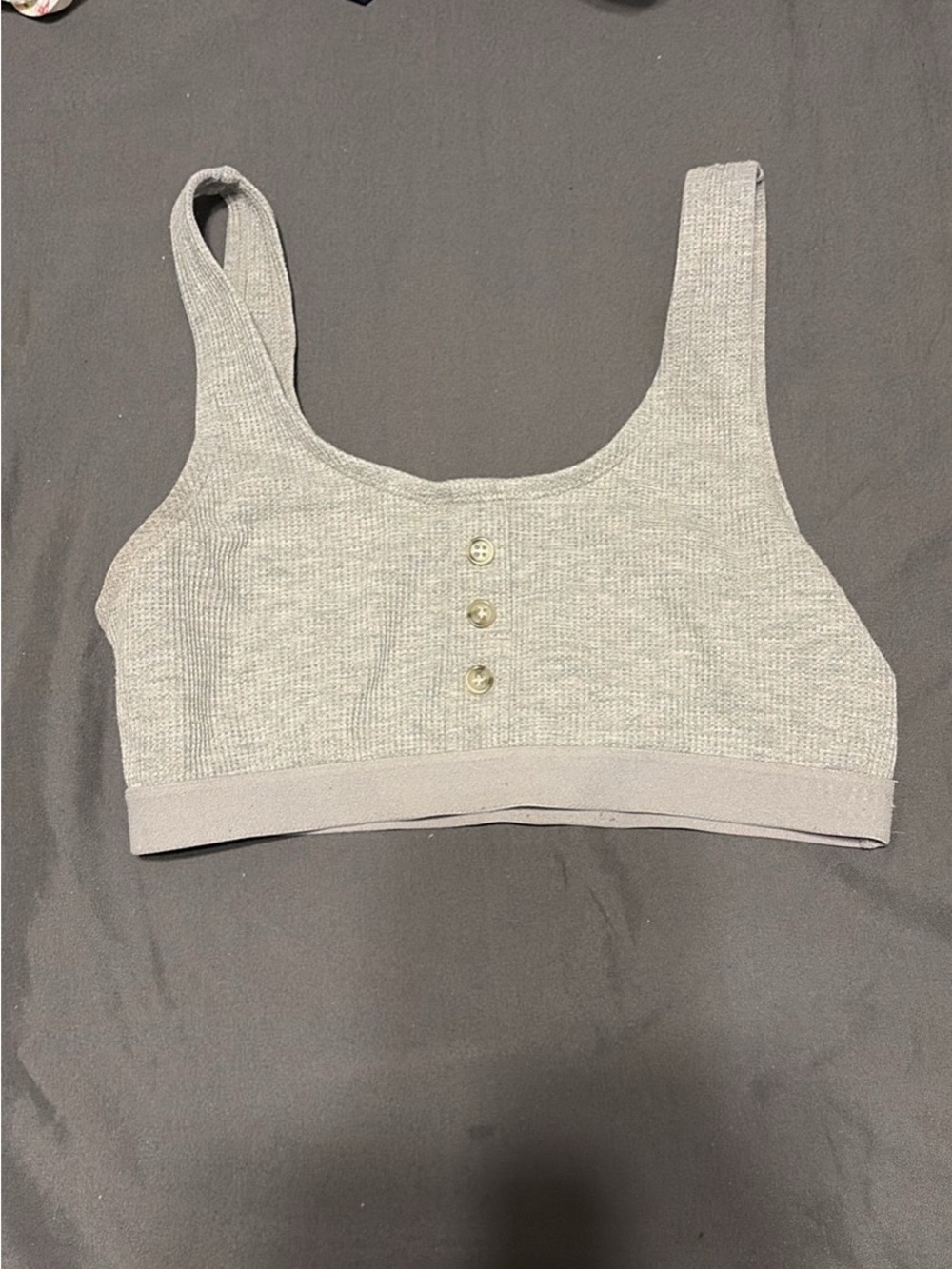 Colsie Light Gray Ribbed Scoop Bralette sports bra with Front Buttons